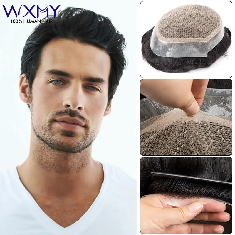 Toupee Men Australia-Double Layers Male Hair Prosthesis Breathable Lace And Pu Base Man Wig 6