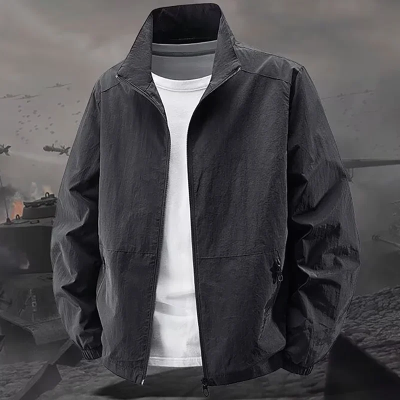Men's Stand Collar Jacket Spring Breathable Lightweight Anti-Wrinkle Windbreaker Outdoor Sport Casual Quick-Drying Work Jackets