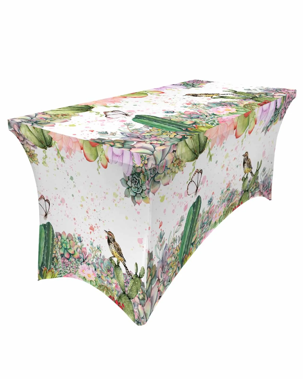 

Summer Tropical Succulent Bird Butterfly Rectangular Elastic Table Skirt Wedding Table Cover Kitchen Dining Table Tablecloth