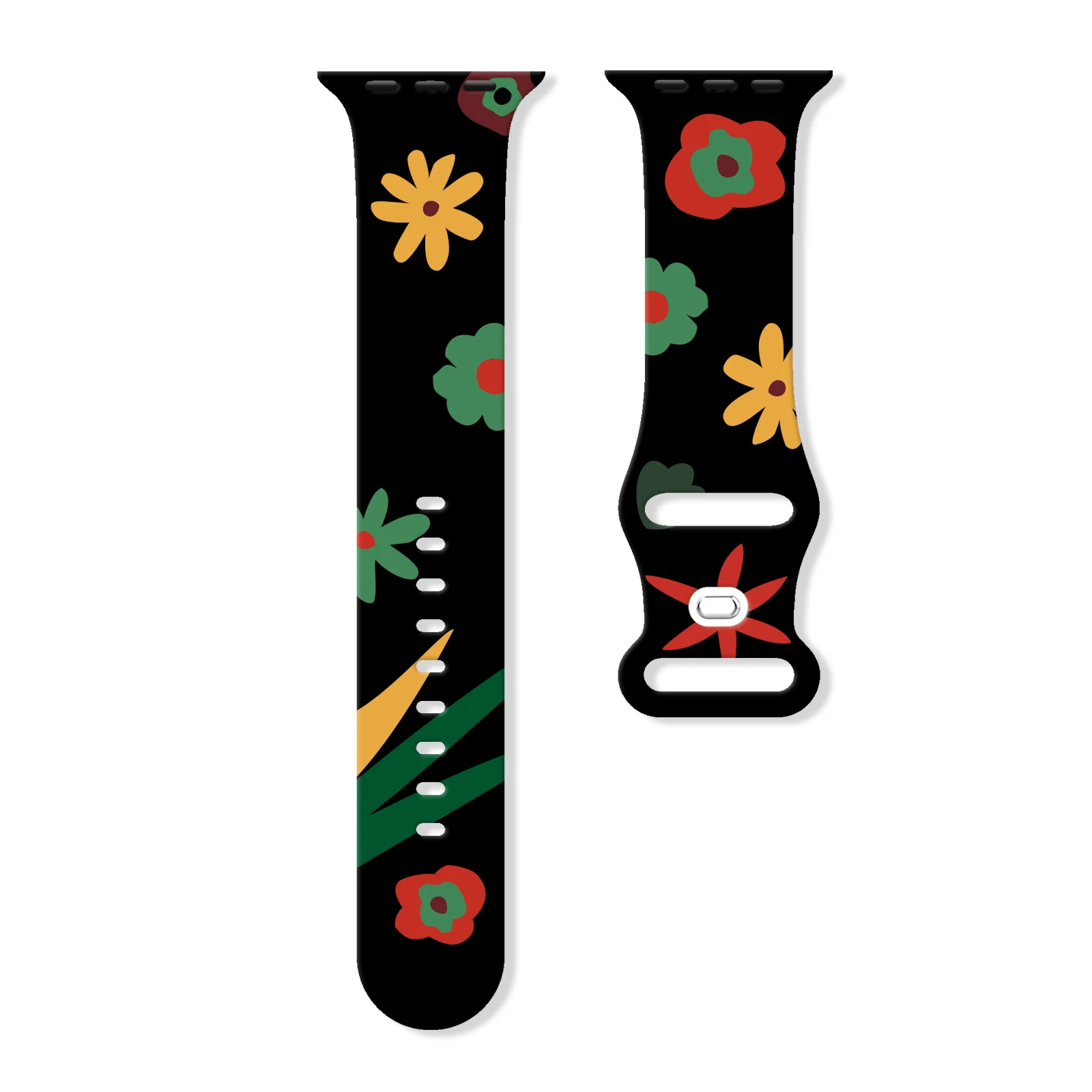 

Black Floral Printed Strap for Apple Watch 11 10 9 Silicone Band Replaceable Bracelet for iWatch 46mm 44mm 42mm 41mm Watchband