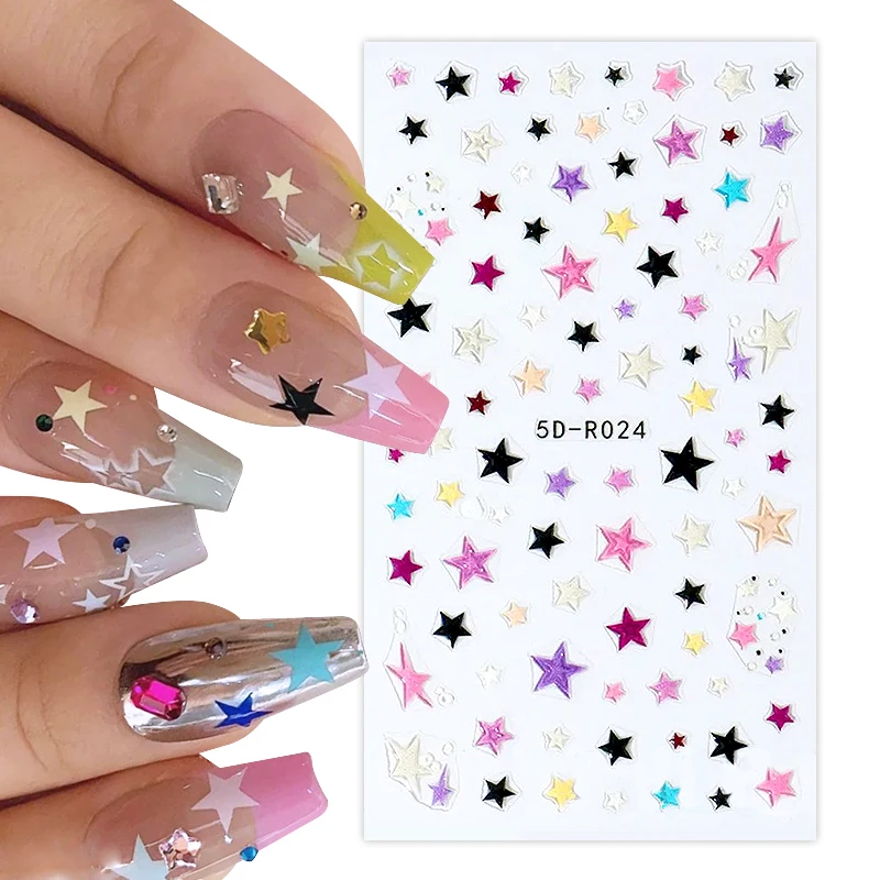 5D Love Heart Colorful Strip Line Nail Sticker Simple Curve Wave French Abstract Swirls Adhesive Decals Nail Manicure Decoration