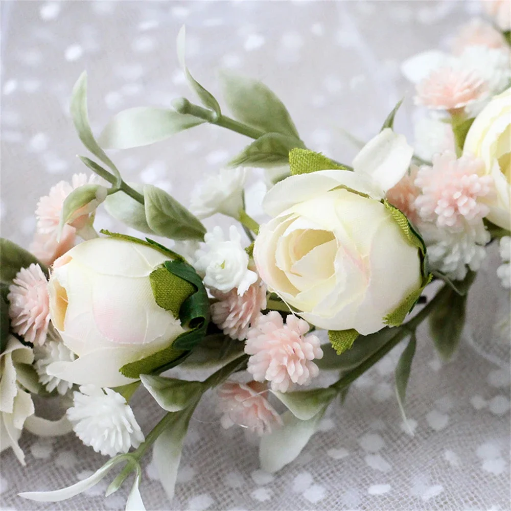 Women's Wreath Flower Headband Boho Wedding Wreath Bride Sweet Simulation Rose Headband Crown for Kids Tiara for Girls Corolla
