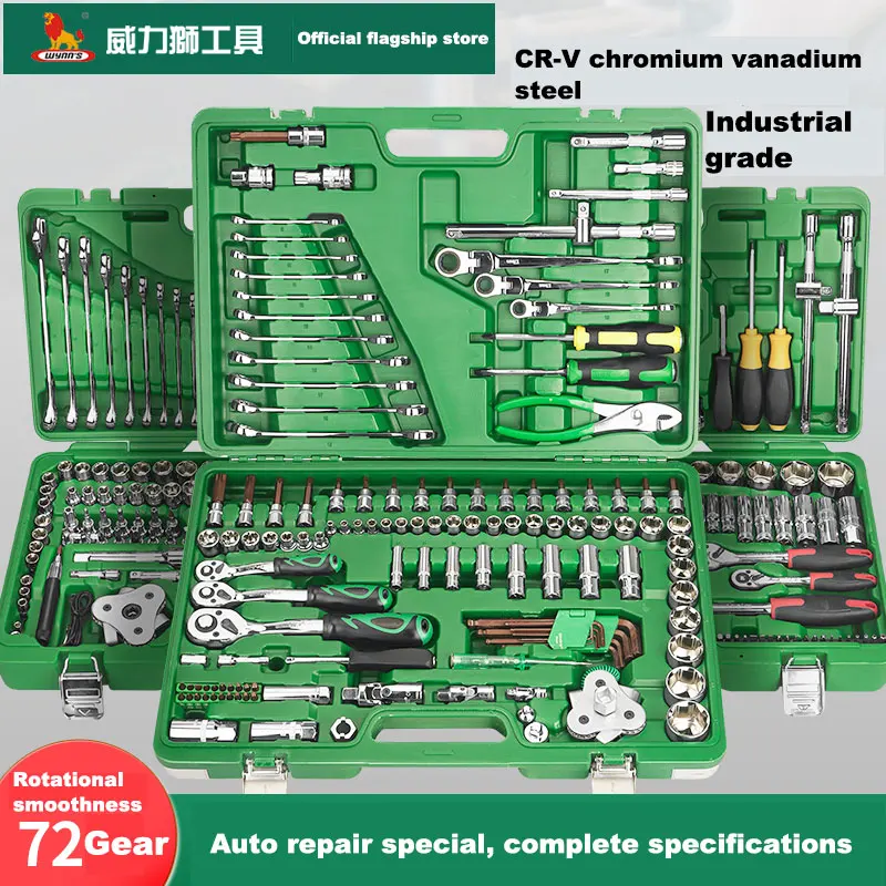 WYNN'S Mechanics Tool Set Heavy-Duty Ratchet Wrench Kit 1/2 &1/4 &3/8 &3/4 Drive 130-Piece Set with Quick-Release Extension Bars