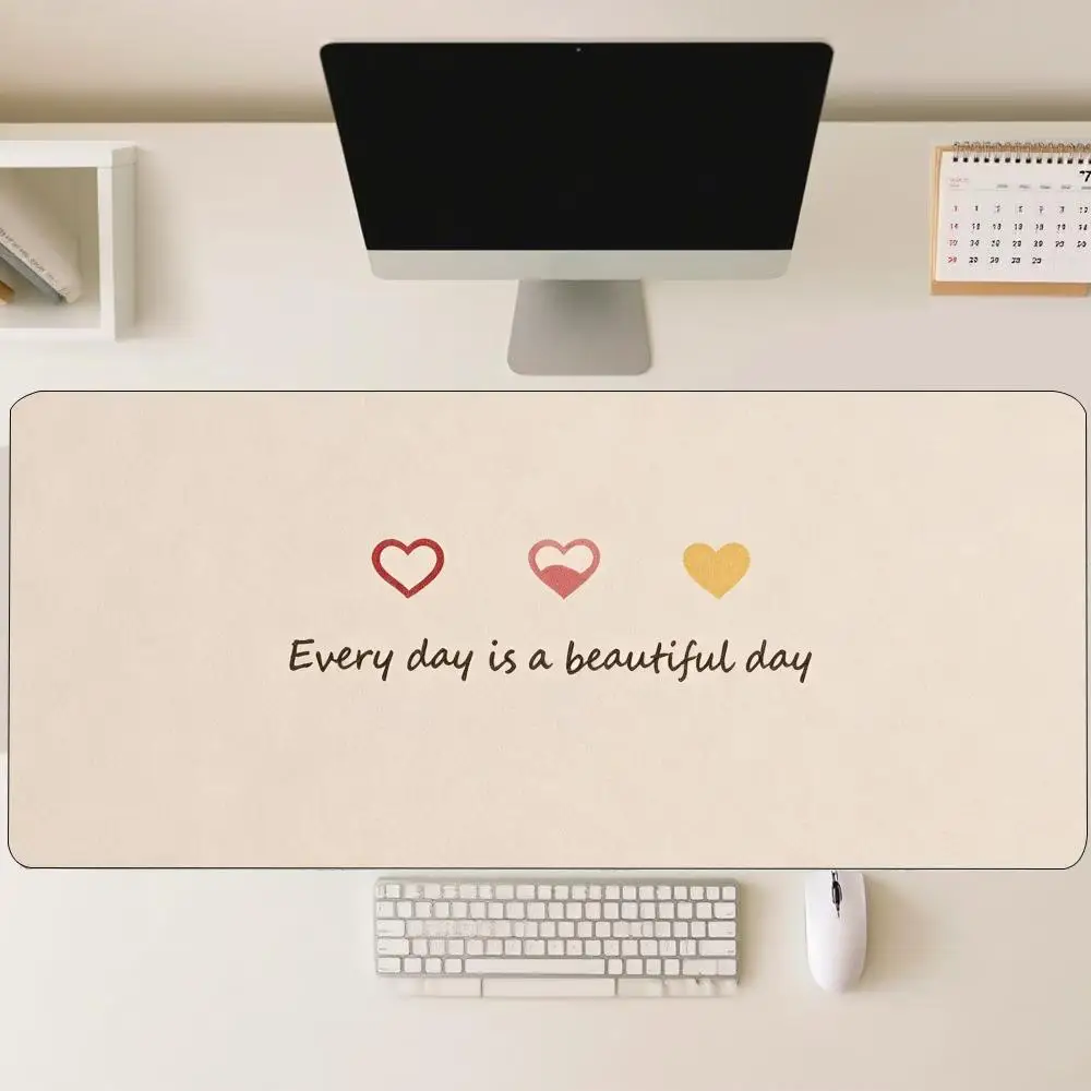 Minimalist Beige Hearts Every Day Beautiful Big Gaming Mouse Pad Anti Slip Rubber Base Large Desk Mat for Inspirational Quote