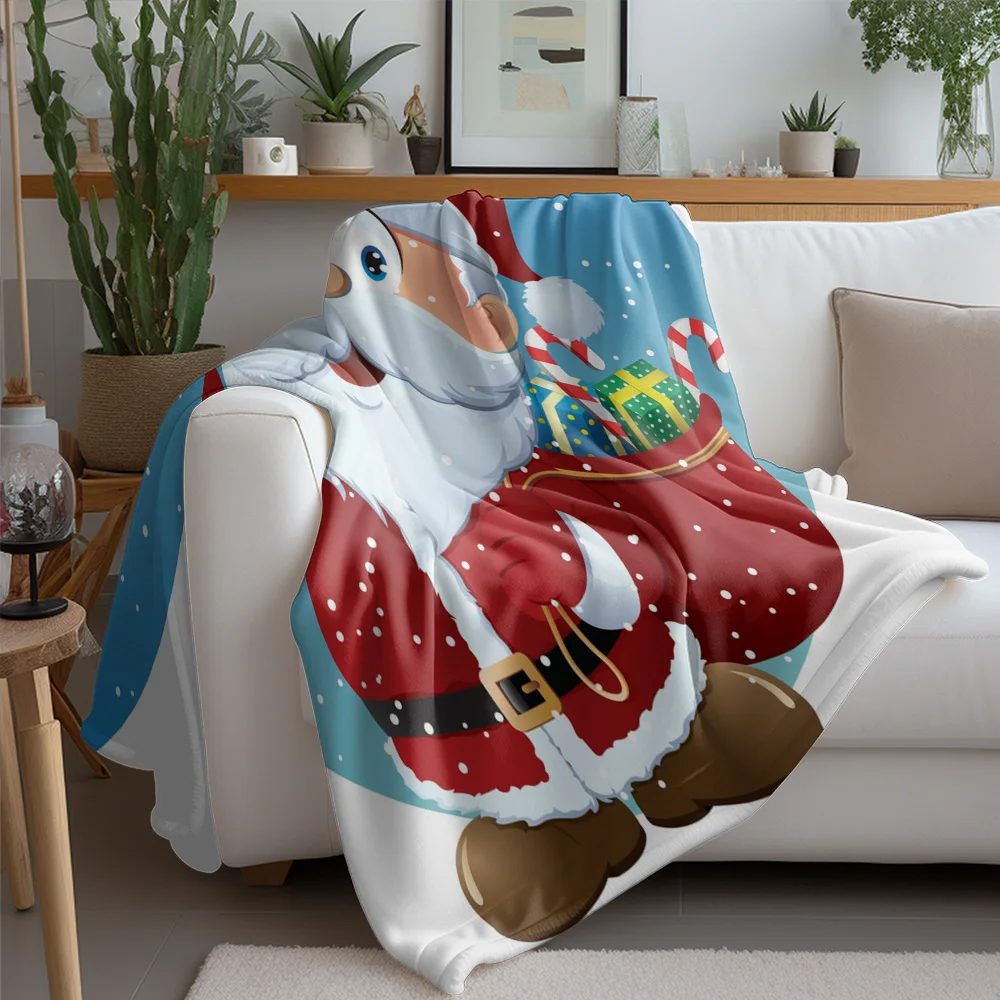 TU Santa Claus Throw Blanket Christmas Flannel Fleece Soft Cozy Warm Holiday Home Decor Gift Festive Reindeer Snowman Pattern Be