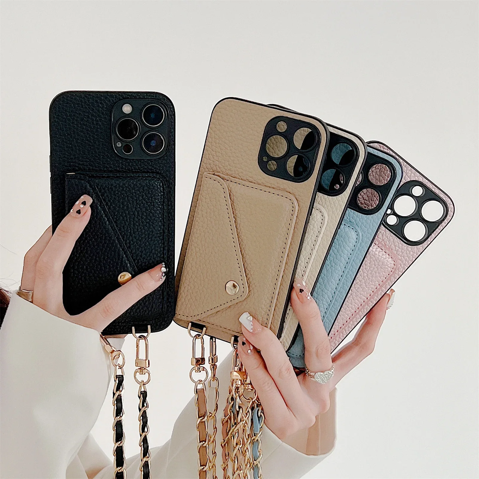 Handgelenkband Crossbody Brieftasche Handyhülle für iPhone 18 17 Air 16 15 14 13 12 Pro Max XR XS 8 7 Kartenhalter Kettenriemen Tasche Abdeckung – Detail 9