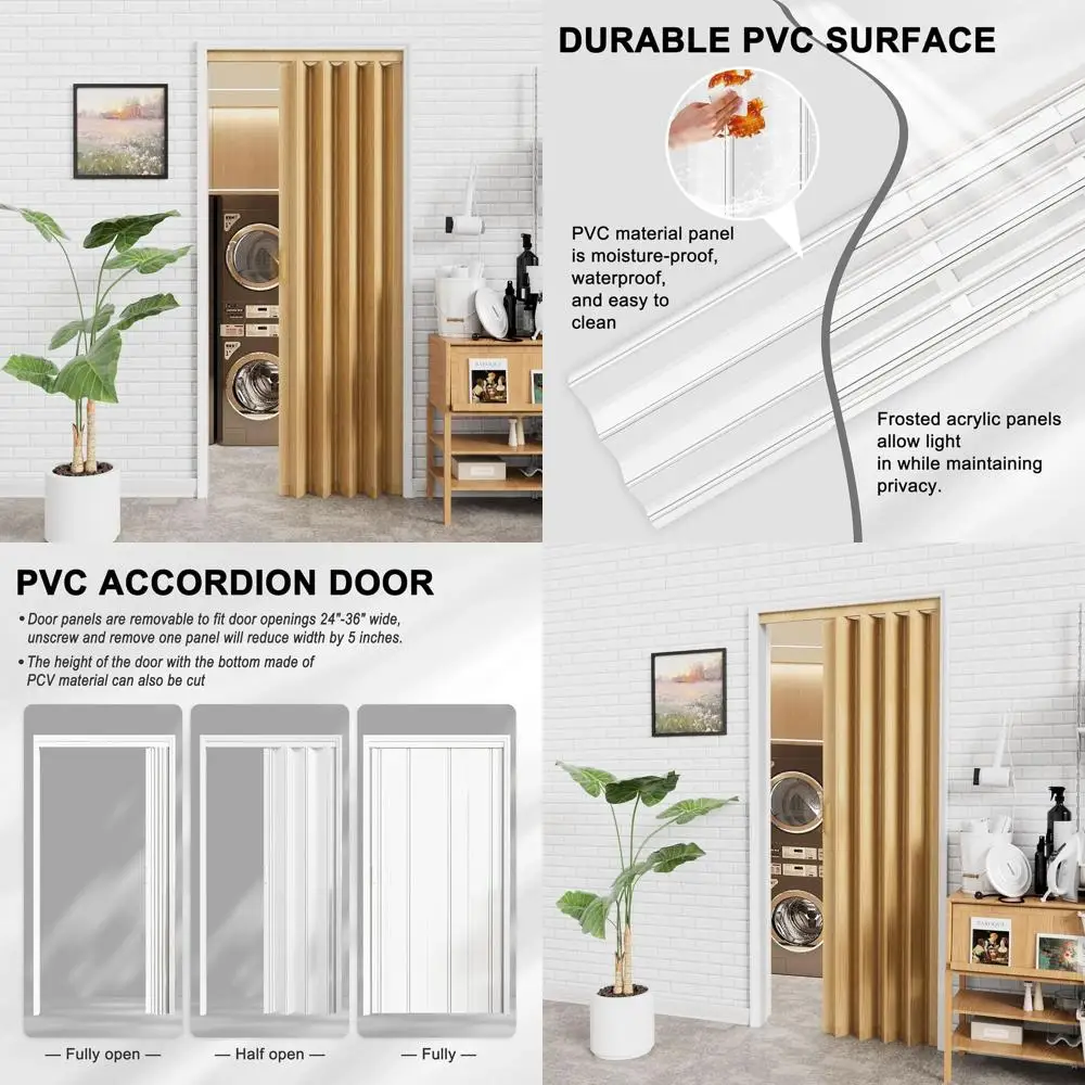 

Двустворчатая складная дверь-гармошка 24-36 x 80 дюймов, ПВХ-дверь-гармошка с улучшенными роликами, ручкой и полным комплектом фурнитуры
