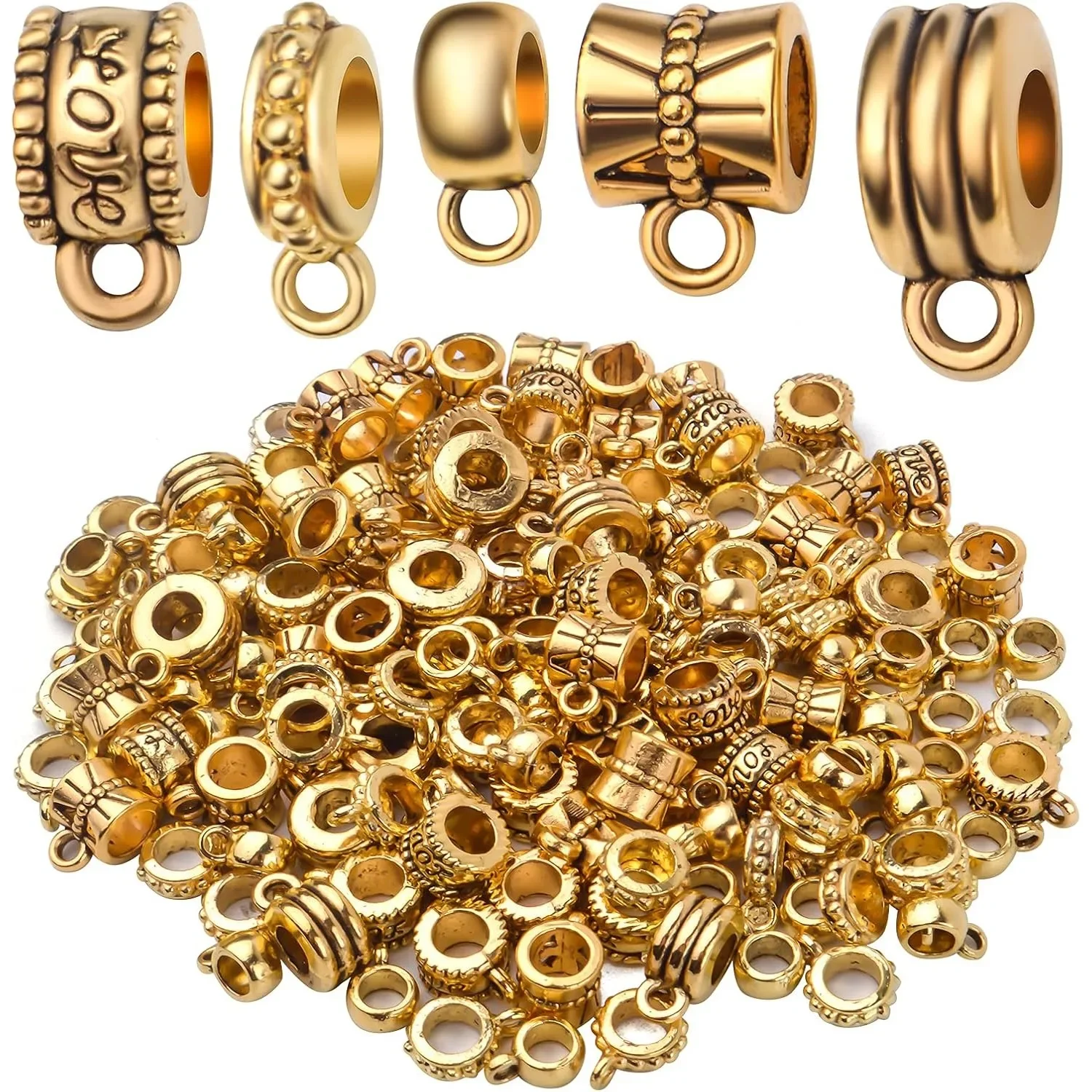 

100g Bail Tube Beads Bail Beads Spacer Beads Tibetan Bead Hanger Charms Connector Links for DIY Charm Bracelet Jewelry Making