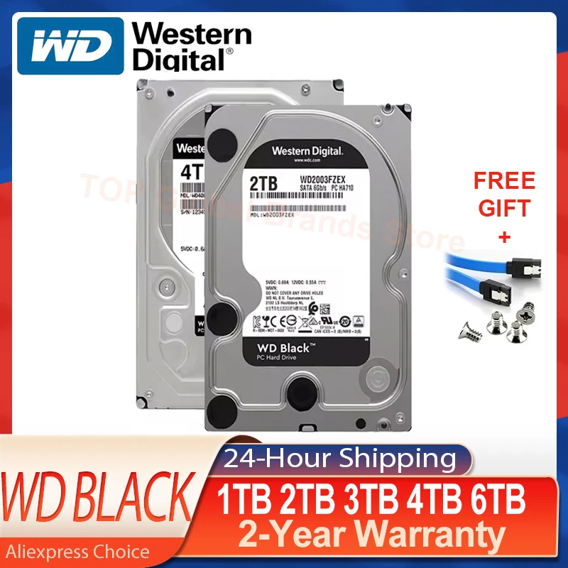 Western Digital WD Black 3TB 4TB 1TB 2TB 3.5 ''Hard Drive SATA3 Device 64MB 6Gb/s HDD For Monitoring Desktop Computer