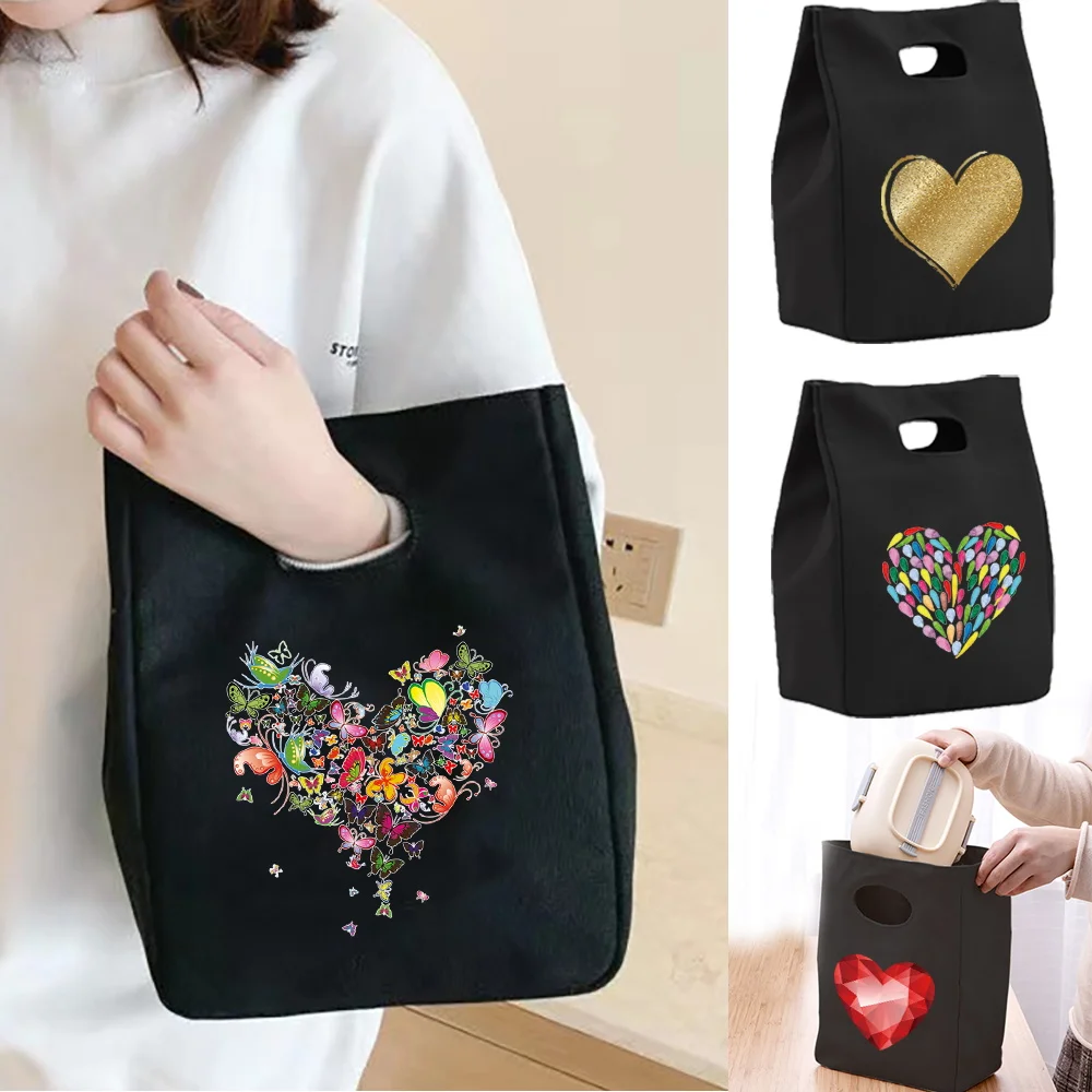 

Thermal Lunch Dinner Bags Love Print Handbag Picnic Travel Breakfast Box School Child Convenient Tote Food Lunch Cooler Bag 2024