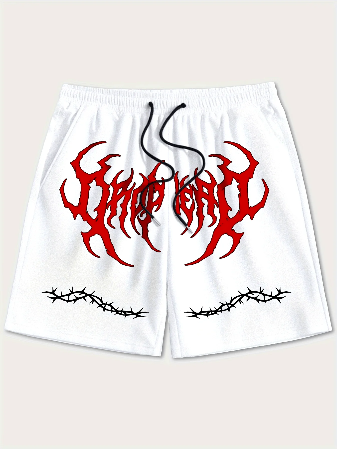 

Men'S Casual Sports Pants with Flame Pattern and Letter Print Shorts, with Drawstring Waist and Pockets