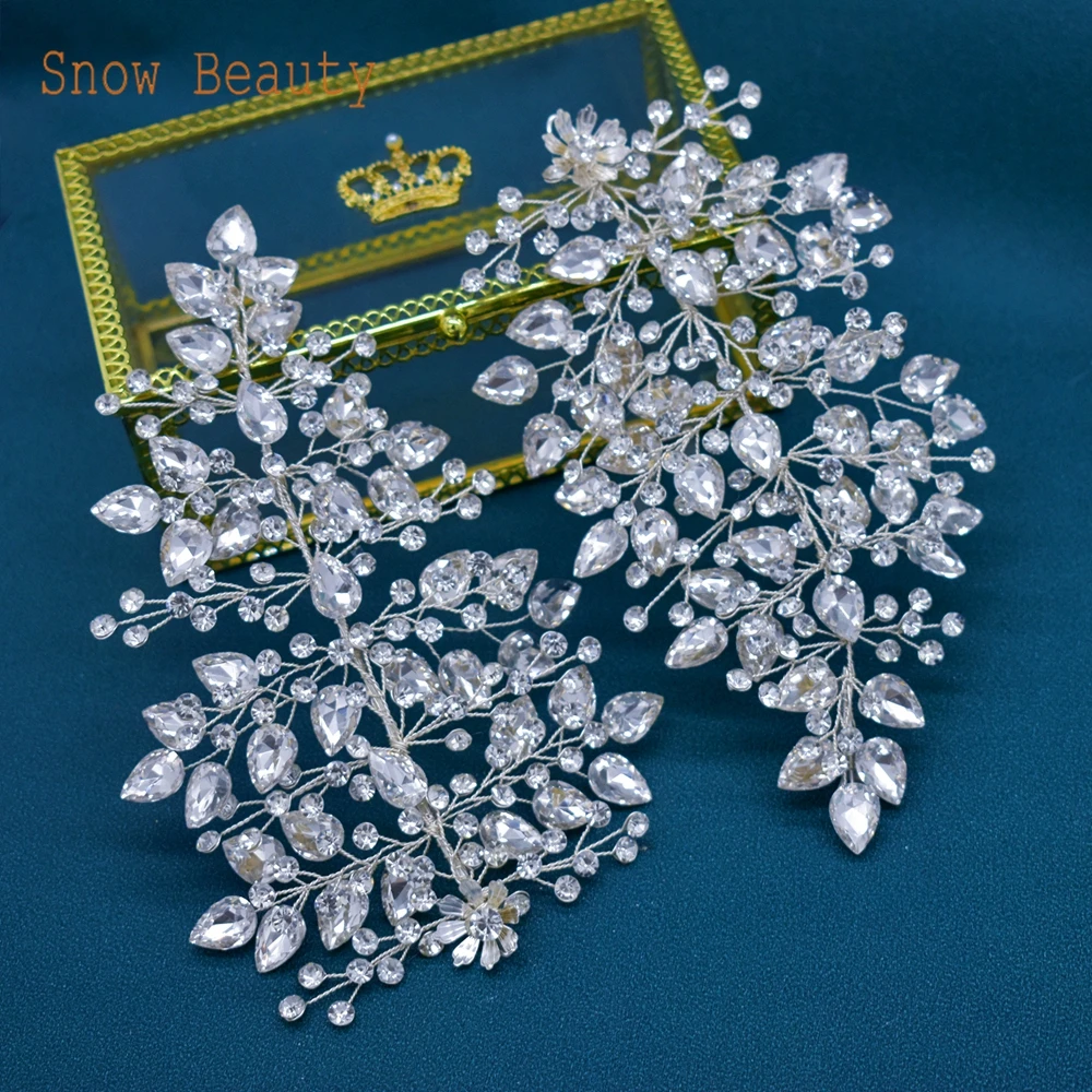 Dz073 Silber Kristall Hochzeit Kopf bedeckung Strass Braut Haarschmuck Braut Stirnband Blatt Haarteil für Frauen und Mädchen