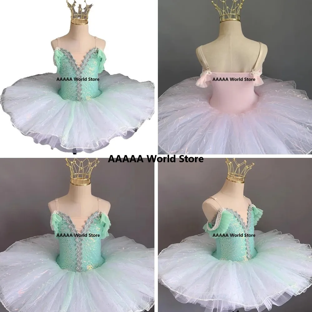 

Professional Ballet Dress Green Sequined Tutu Cosplay Ballerina Gown for Girls Adult Dance Performance Wear