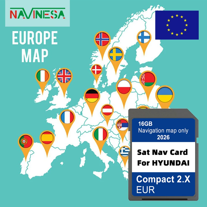 

New for Hyundai H1 i20 Santa Fe Grand Santa Fe Tucson Upgrade 2026 Navigation GEN2 Compact 2.X SD Card Europe UK Turkey Map
