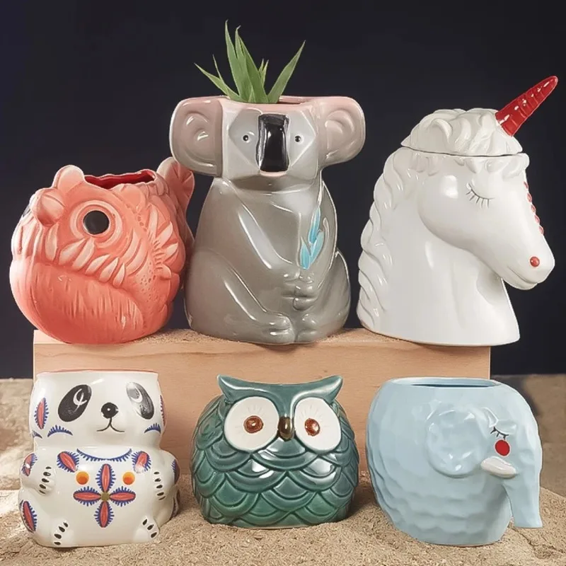 Tasses à cocktail en céramique Hawaïennes Tiki, verres à bière créatifs en forme d'animaux, verres à martini, tasses à boisson amusantes, tasses à café