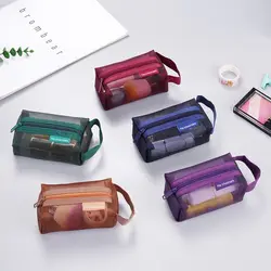 Retro Color Mesh Makeup Bag Zipper Storage Bag Transparent Cosmetic Bag Large Capacity Organizer Case Toiletry Storage Bag Lady