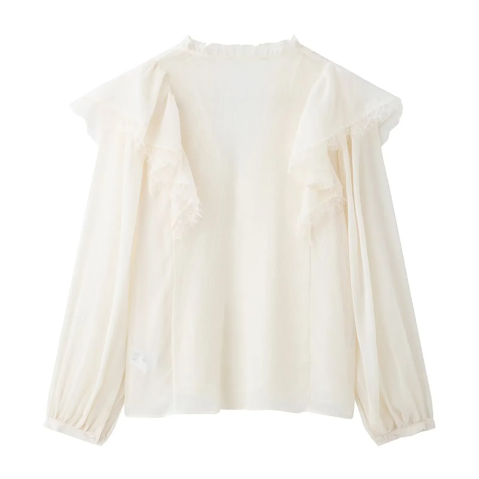 

2025 европейская и американская летняя новая женская одежда с v-образным вырезом, ламинированная декоративная темпераментная рубашка с длинными рукавами, женский топ