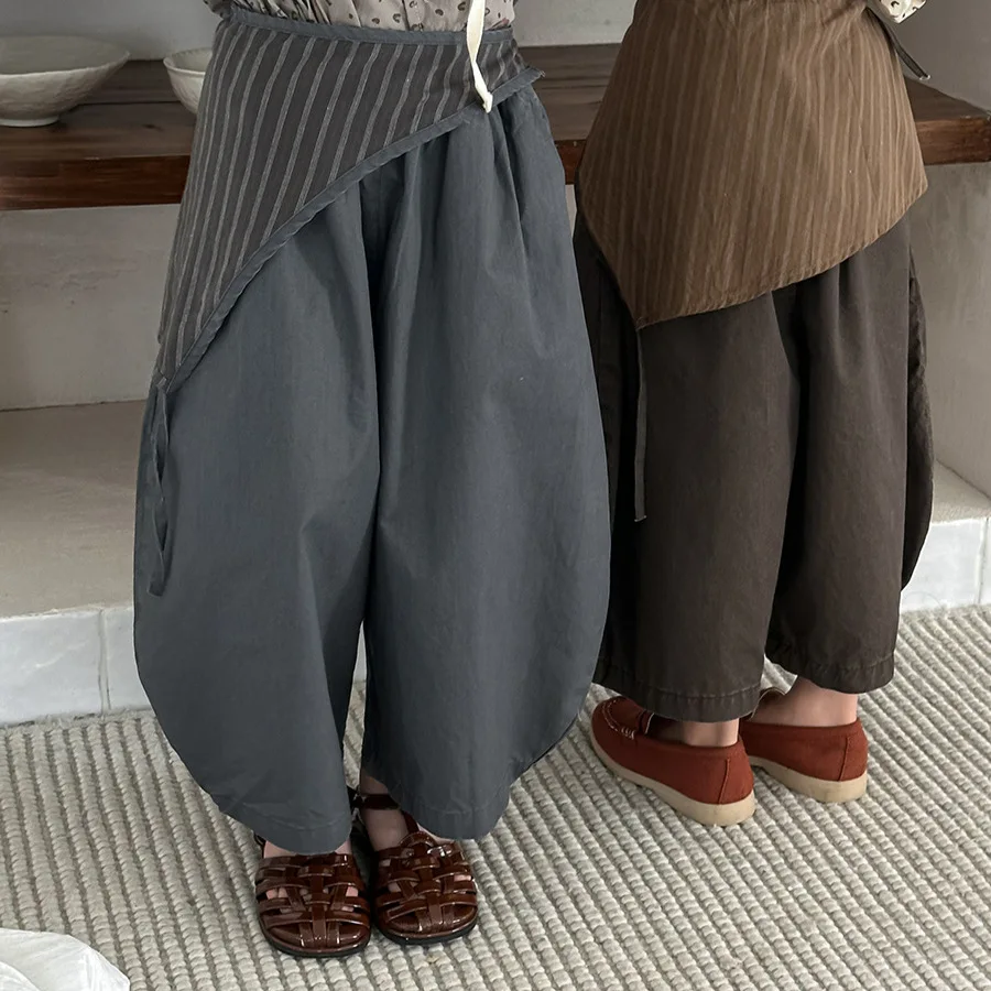 2026 Children's Summer New Vertical Flat Curtain Nine Leg Pants for Boys and Girls, Thin and Loose Wide Leg Pants