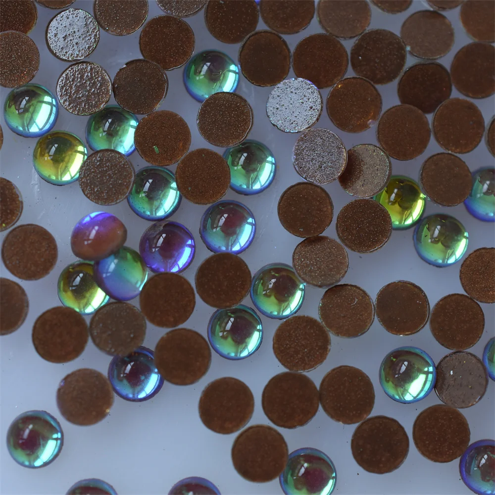 Glass Crystal Aurora Coffee Flatback Half Round Rhinestones 3D Nail Art Decoration Non Hotfix DIY Manicure Gems Crafts