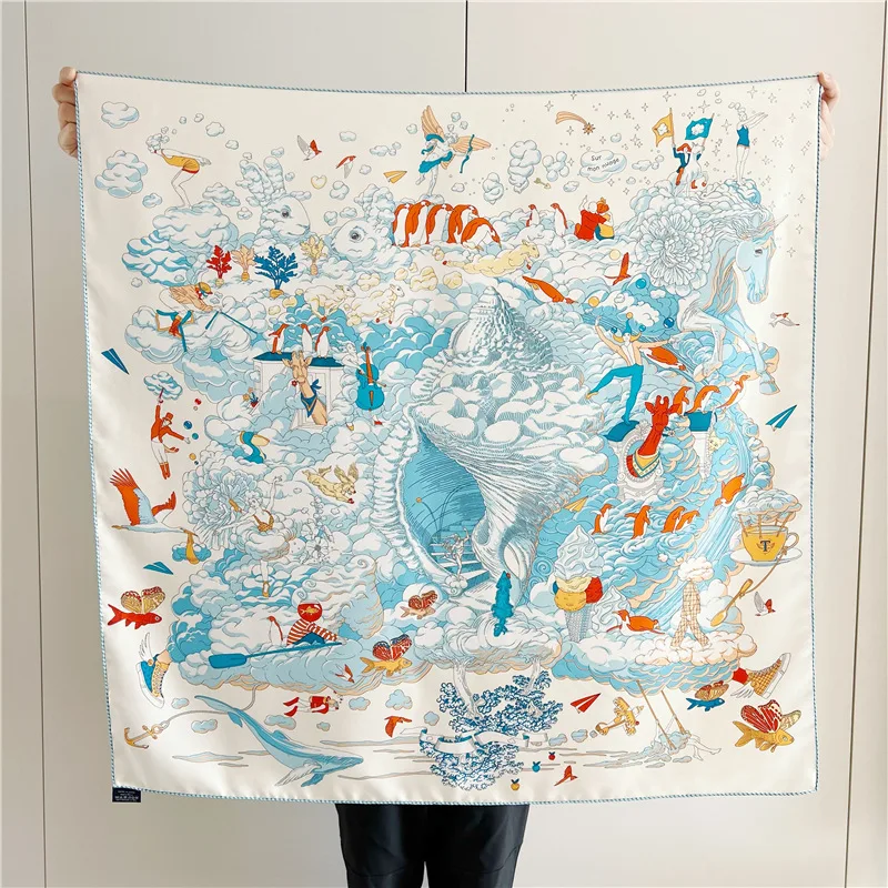 

Прогулка в облаках, шелковый саржевый шелковый большой квадратный шарф, весенне-осенний новый шелковый шарф тутового цвета, женский шарф-шаль