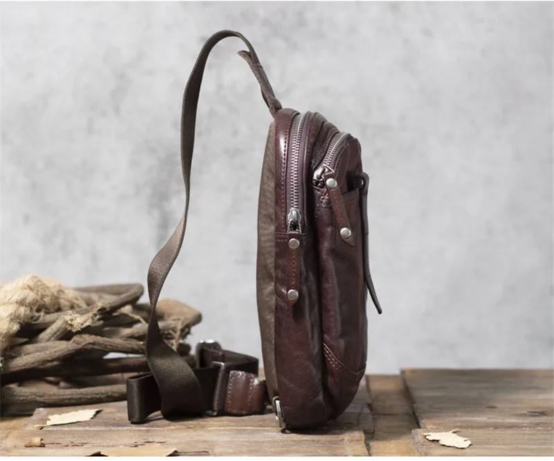 PNDME Fashion Outdoor Leisure Genuine Leather Men Chest Bag Designer High Quality Luxury Natural Real Cowhide Youth Shoulder Bag