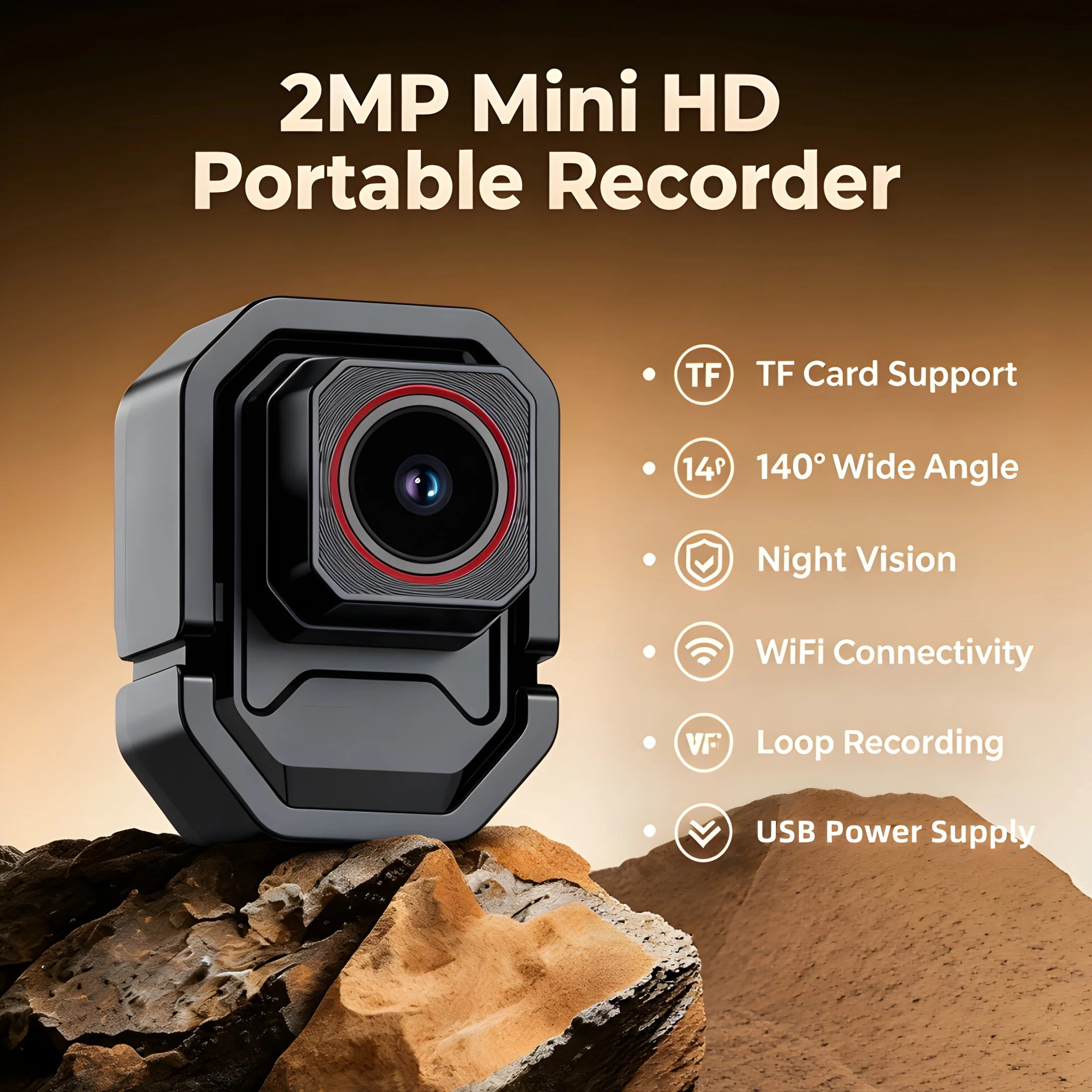 2MP Mini Portable WiFi Recorder F1.6 140° Wide Angle Loop Recording for Motorcycle Car Bike Indoor - Compact Security Camera