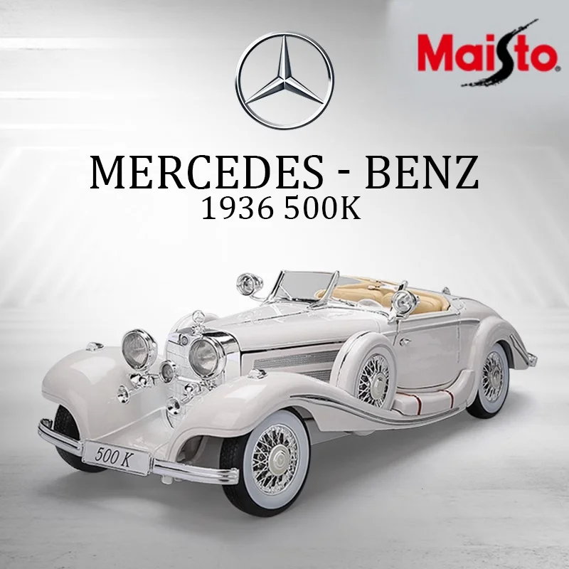 1:18 Mercedes Benz 1936 500K modello di simulazione in miniatura pressofuso in lega di auto d'epoca, decorazione statica per adulti, giocattoli per ragazzi, regalo per adulti