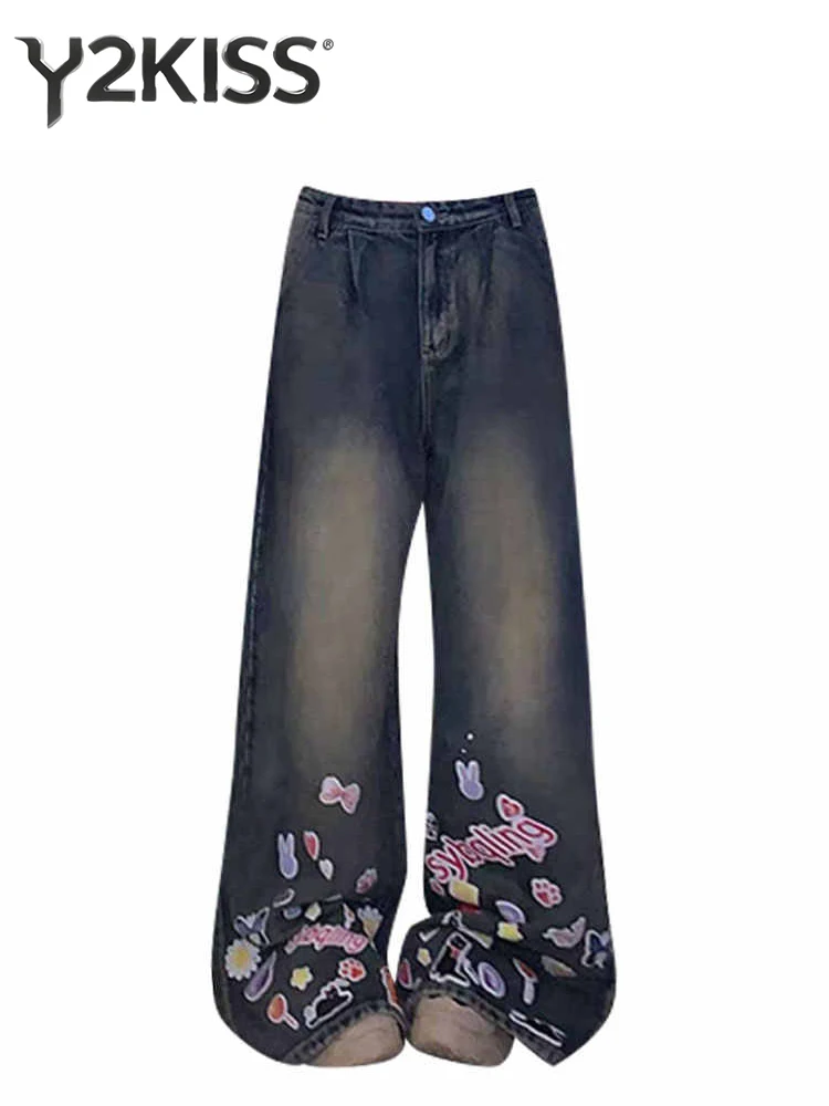 

Women's 2000s Denim Pants Abi Baggy Flare Jeans Long Trousers Bell Bottom Japanese Abi Y2k Grunge Cowboy High Street Grunge Punk