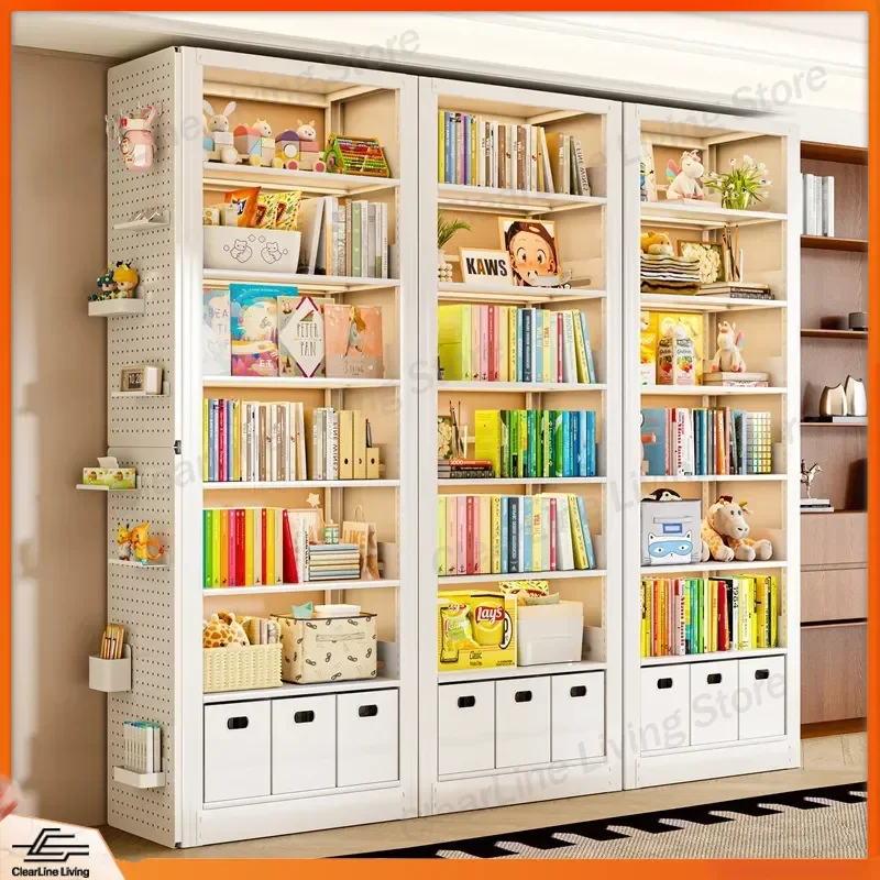Steel Library Bookshelf Integrated Wall Floor Shelf Living Room Multi Layer Home Children's Library Iron Bookcase