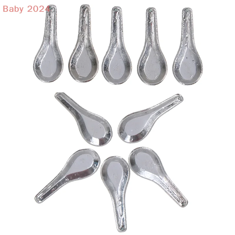 10 Pieces 1:12 Dollhouse Miniature Soup Spoon Set Pretend Play Dollhouse Kitchen Accessories
