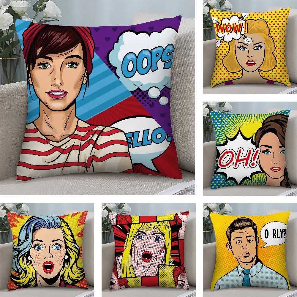 

Наволочка с портретом в стиле комиксов, короткая плюшевая наволочка с двусторонним принтом, квадратная наволочка для дивана, домашняя подушка, декор