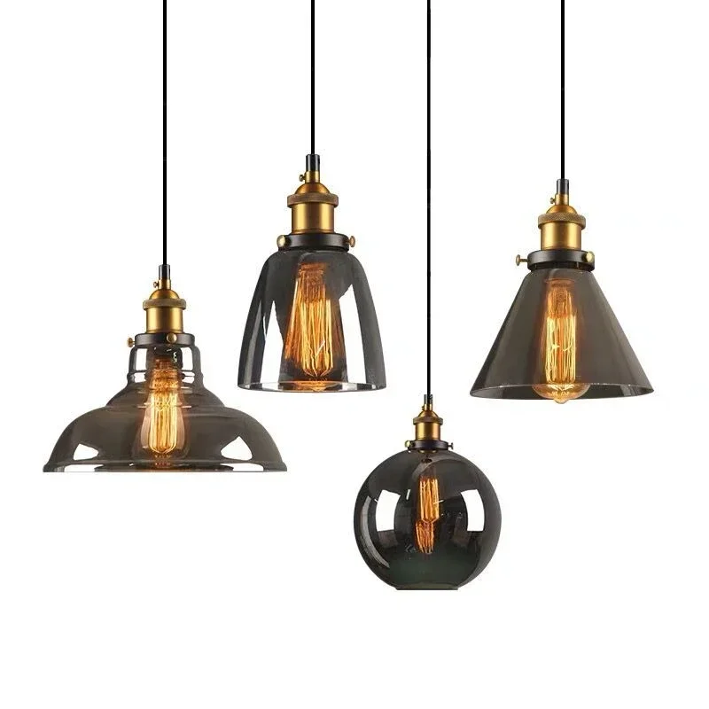 Lampe Suspendue en Verre de Couleur Gris Clair et Ambre Vintage, Luminaire Décoratif d\'Nik, Idéal pour une Salle à Manger, un Loft ou une Chambre à