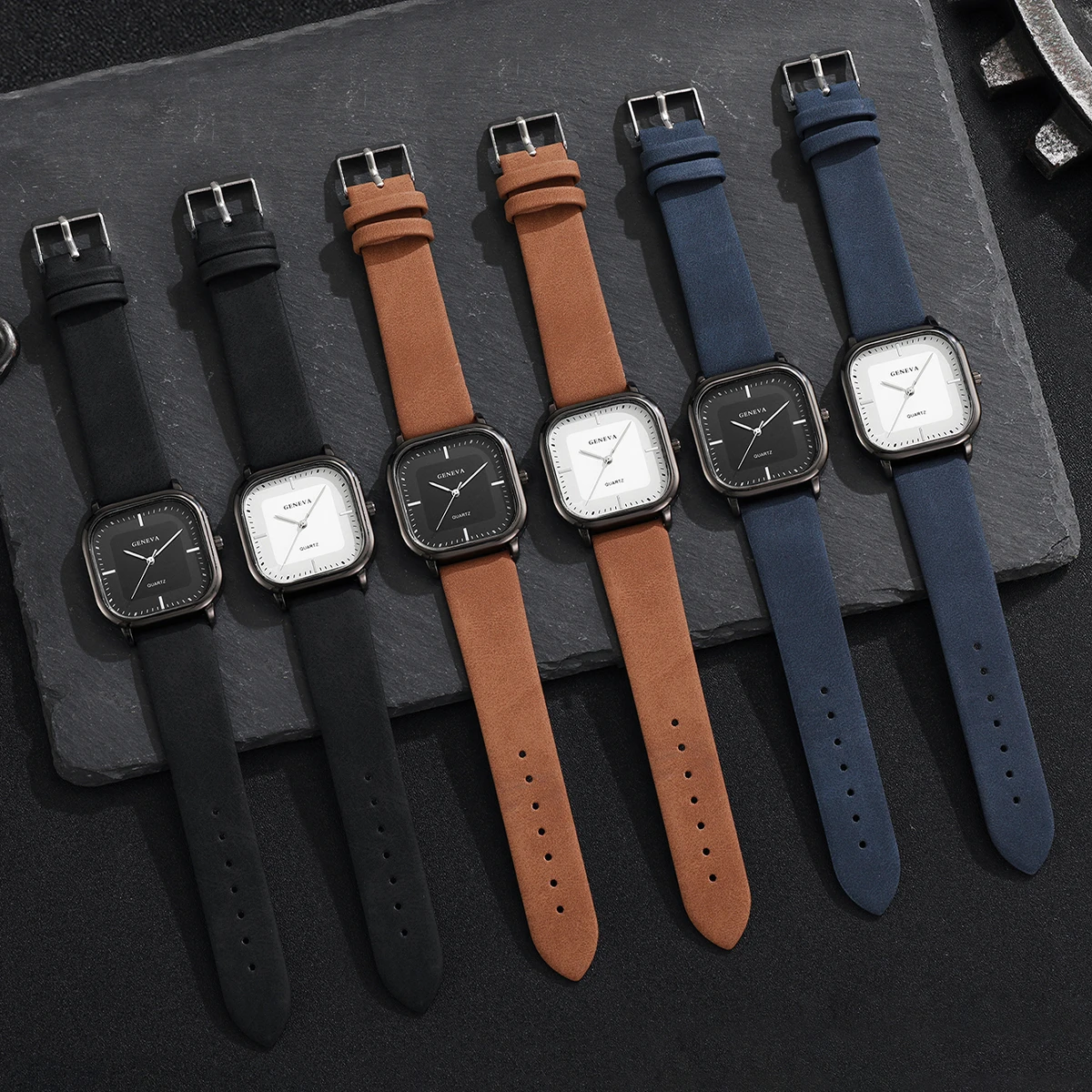 Exquisite trendy leather men's watch square gorgeous fashion quartz watch