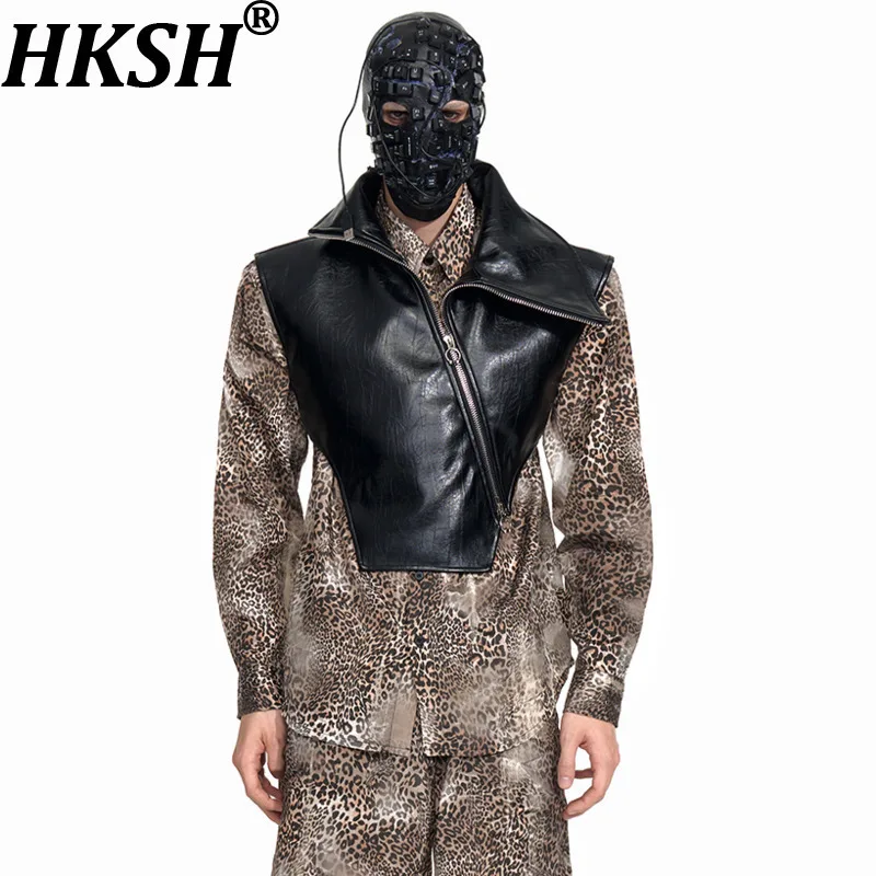 HKSH Spring Autumn New Men Dark Diagonal Zipper Design PU Leather Vest Jacket Tide Niche High Street Irregular Waistcoat HK15935
