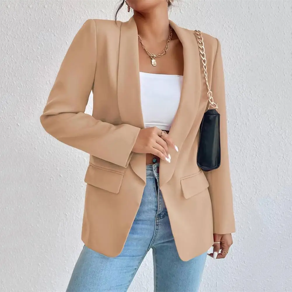 Blazer de lapela elegante feminino com bolsos de aba, terno monocromático, roupas de primavera e outono, novo para primavera e outono 2022