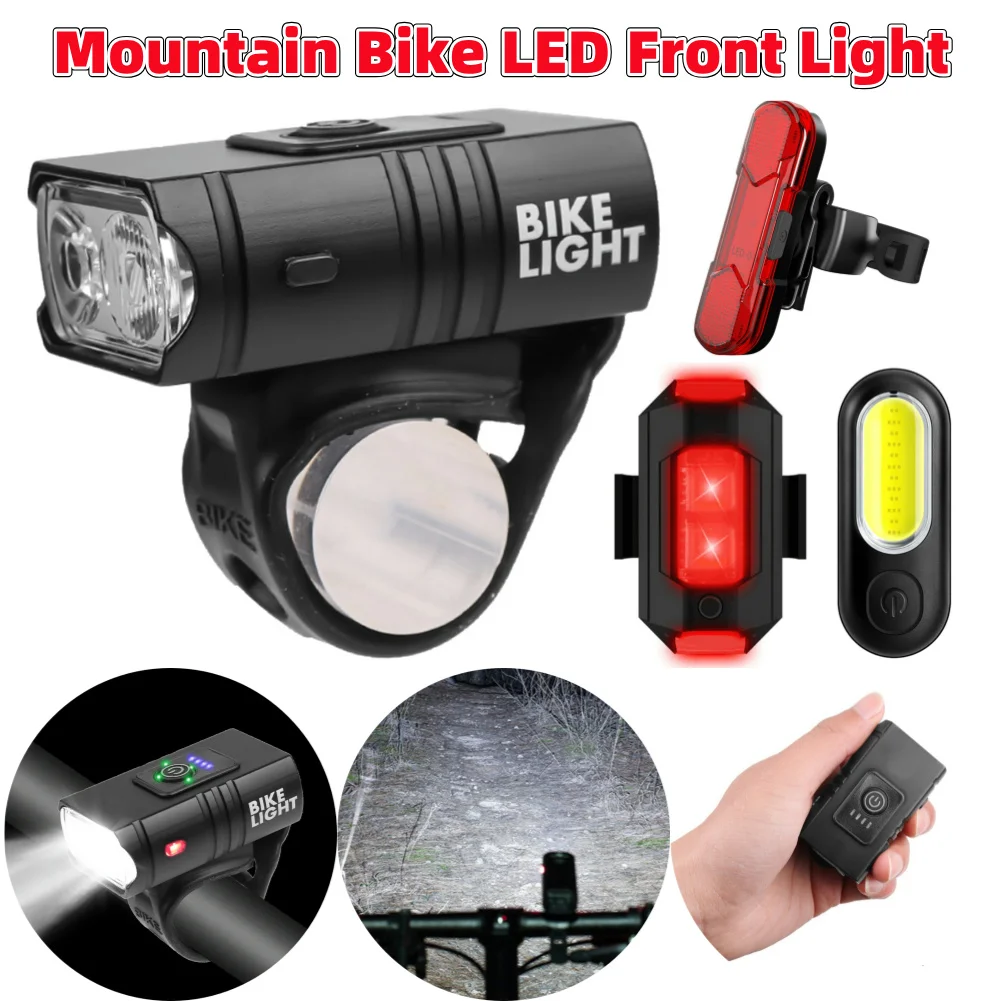 Bike Bicycle Light USB LED Rechargeable Set MTB Road Bike Front Back Headlight Lamp Flashlight Cycling Light Cycling Accessories