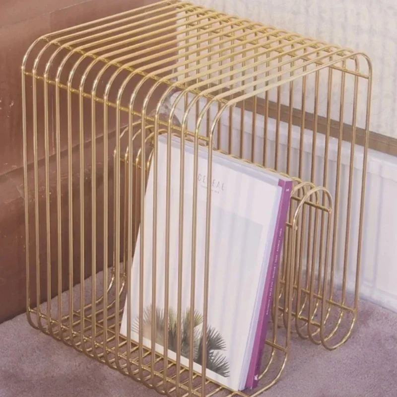 

Nordic Style Metal Newspaper Rack Soft Decoration Rack Creative Side Table Storage Rack Simple Internet Popular Floor Bookshelf