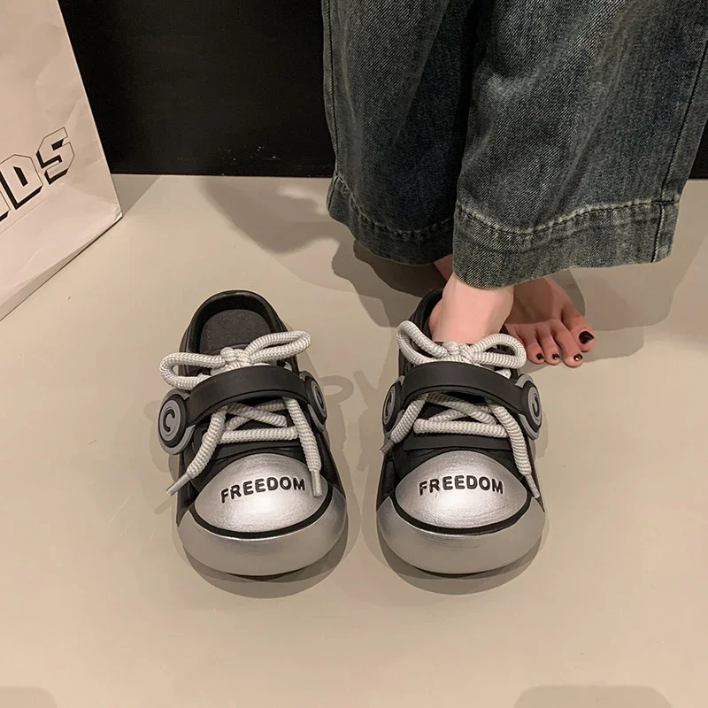 Women's Fashion Slippers Round Toe Platform Sole Lace-up Shoes Women Leisure Outdoor Korean Style Anti-Slip Zapatillas De Mujer - Image 3
