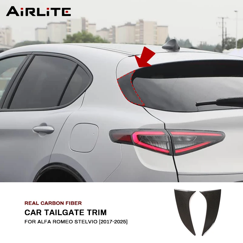 

Real Carbon Fiber For Alfa Romeo Stelvio 2017-2025 Car Rear Trunk Tailgate Triangle Spoiler Wing Panel Decoration Trim Cover