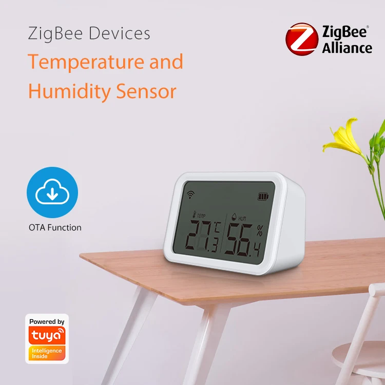 Tuya Smart Home ZigBee Temperature and Humidity Sensor Indoor Thermometer Detector with LCD Screen Compatible with Alexa