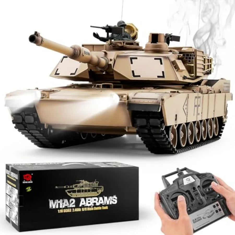 

RC Tanks US M1A2 Abrams Army Tank 1:16 Scale 2.4GHz Remote Control Vehicle with Sound and Light Features for Ages 14+