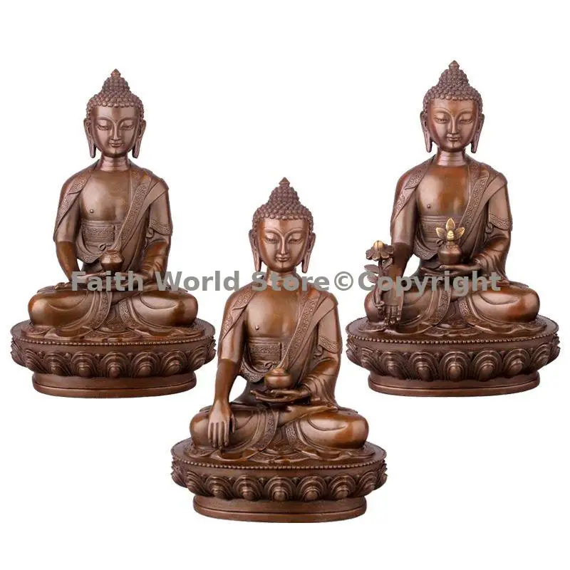 Phra Sompo triratna ratna traya Buddha statue high quality the Medicine Buddha Amitabha Shakyamuni bronze Buddha Buddhist 21cm