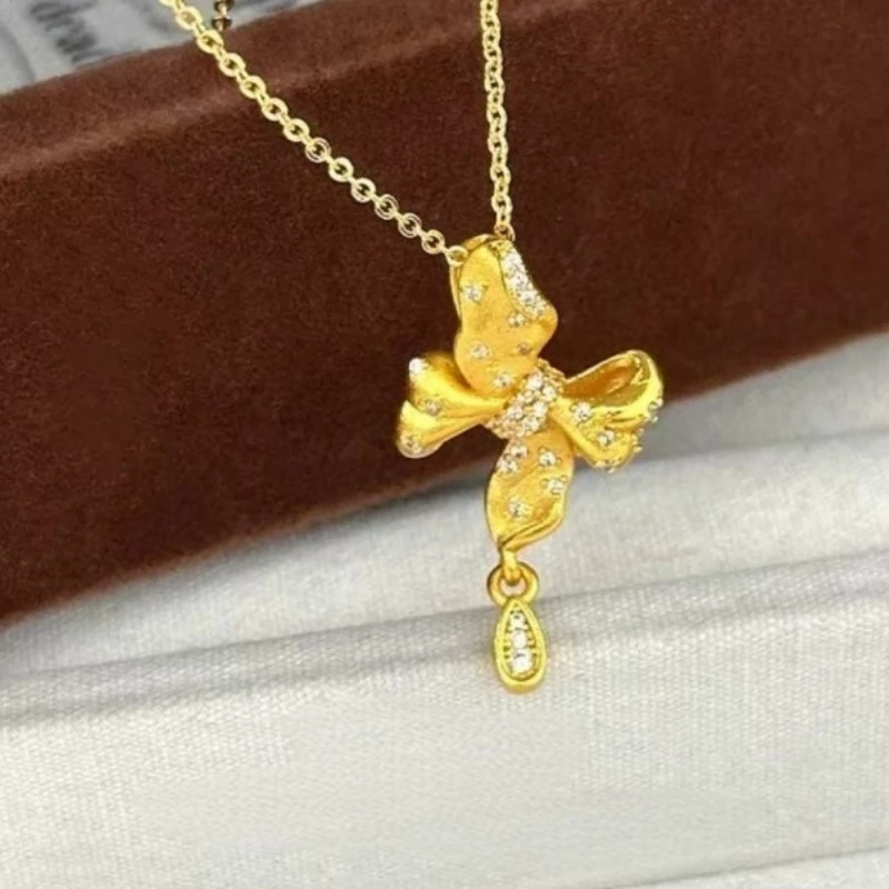 

Fashion 14k Gold Color Zircon Bow Pendant Necklace Chain for Women Wedding Birthday Necklace Jewelry Accessories Gifts