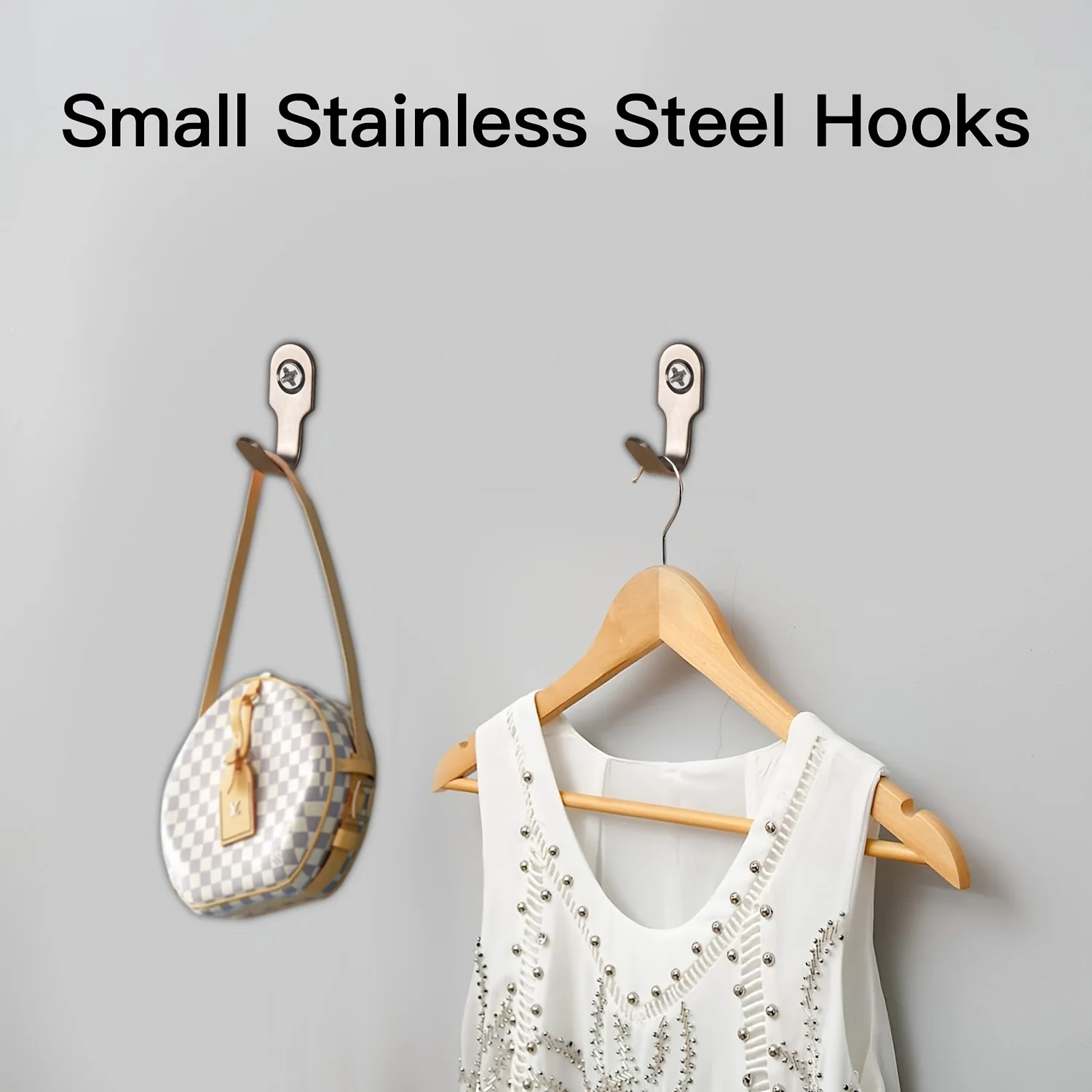 24pcs/pack 12pcs Hooks+12pcs Screws Small Stainless Steel Hooks, Kitchen, Bathroom, Wall Mounted, Versatile for Hanging Keys
