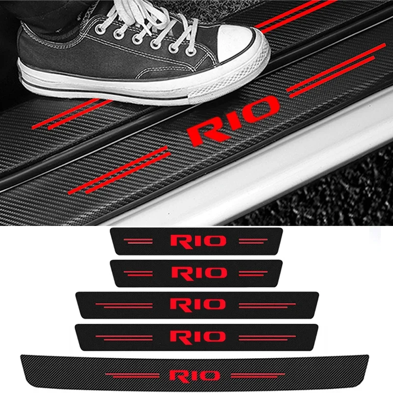 4PCS Car Door Threshold Decals Carbon Fiber Stickers for KIA RIO 2 3 K2 K3 K5 K4 Seltos KX3 Ceed Protective Film Accessories