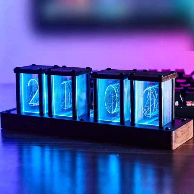 Nixie‑Tube Desk Clock 4 Tube LED‑Digital Display Study Room Desktop Clocks Home Decor Computer Desk Table Clock Accessories