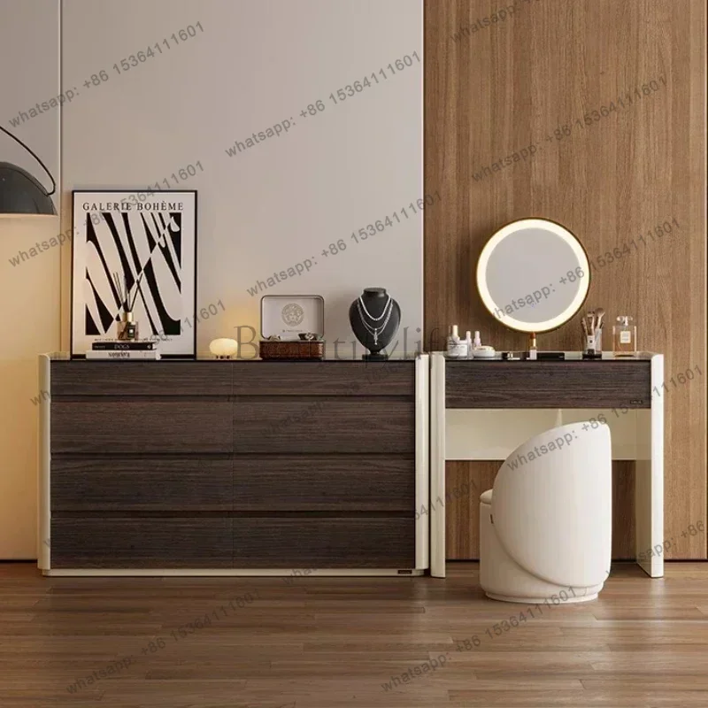 Chest Of Drawers Vanity Desk With Light Mirror With Seat Minimalist Modern Retractable Dressing Table