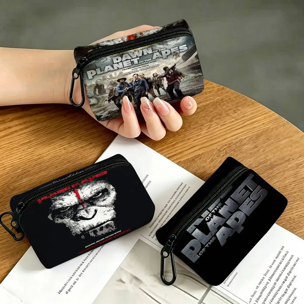 D-Dawn-Of-The-Planet-Of-The-Apes Tense-Post-Apocalyptic Portable Oxford Fabric Mini Wallet Carabiner Design Small Coin Bag