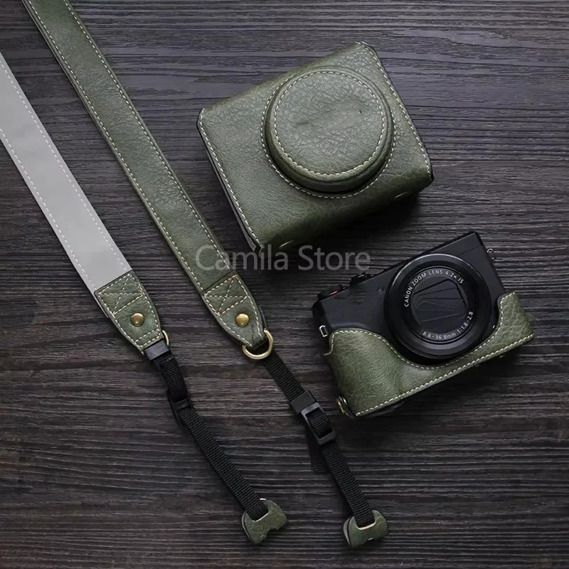 Nueva funda de lujo hecha a mano para cámara, de cuero PU, tipo caja, para Canon G7X, G7X2, G7X3, G7X Mark II, III, con correa protectora.