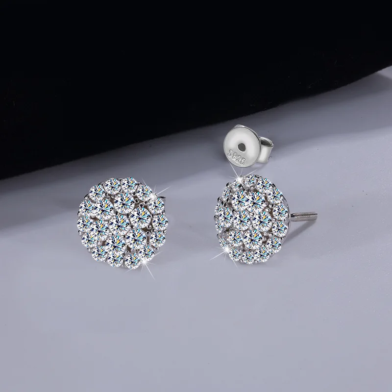 

High-quality Silver Full Diamond Moissanite Hip-hop Style Earrings, Fashionable and Trendy High-end Men's and Women's Earrings
